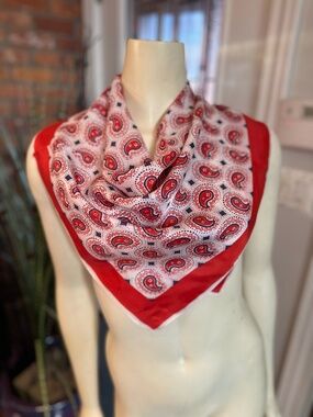 1970's Paisley Scarf ~ White, Orange and Blue